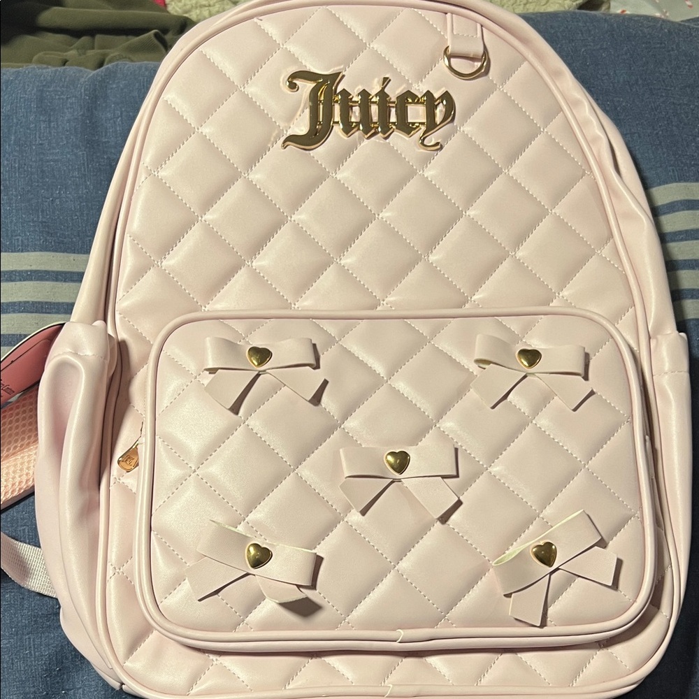 Juicy Couture Light Pink Quilted Backpack with Gold Accents